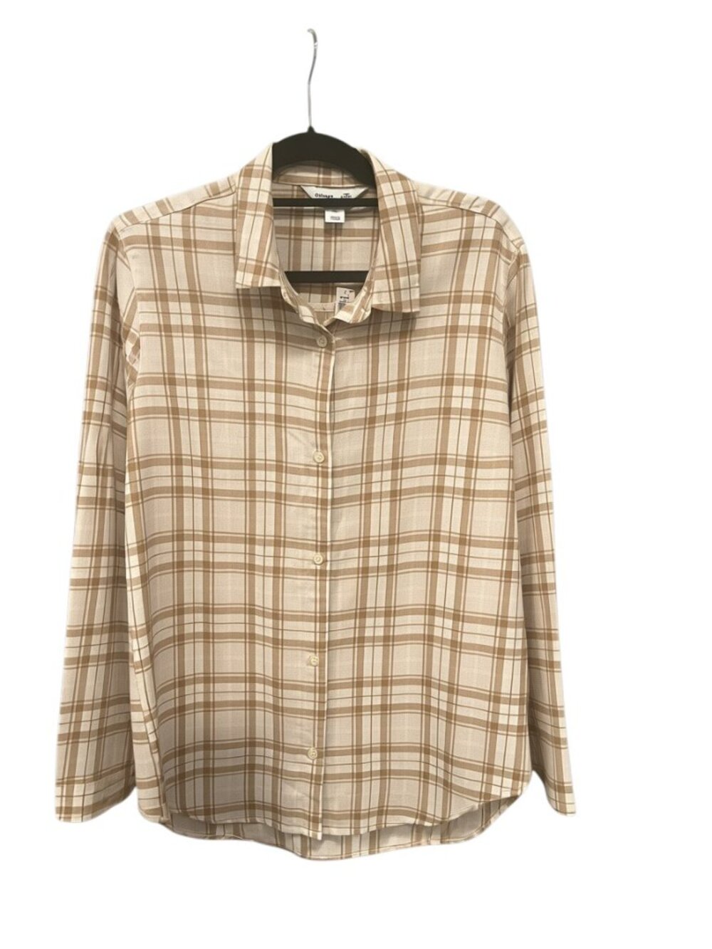 NWT Old Navy XL Tall Plaid Button Front Shirt 100% Cotton Beige Brown